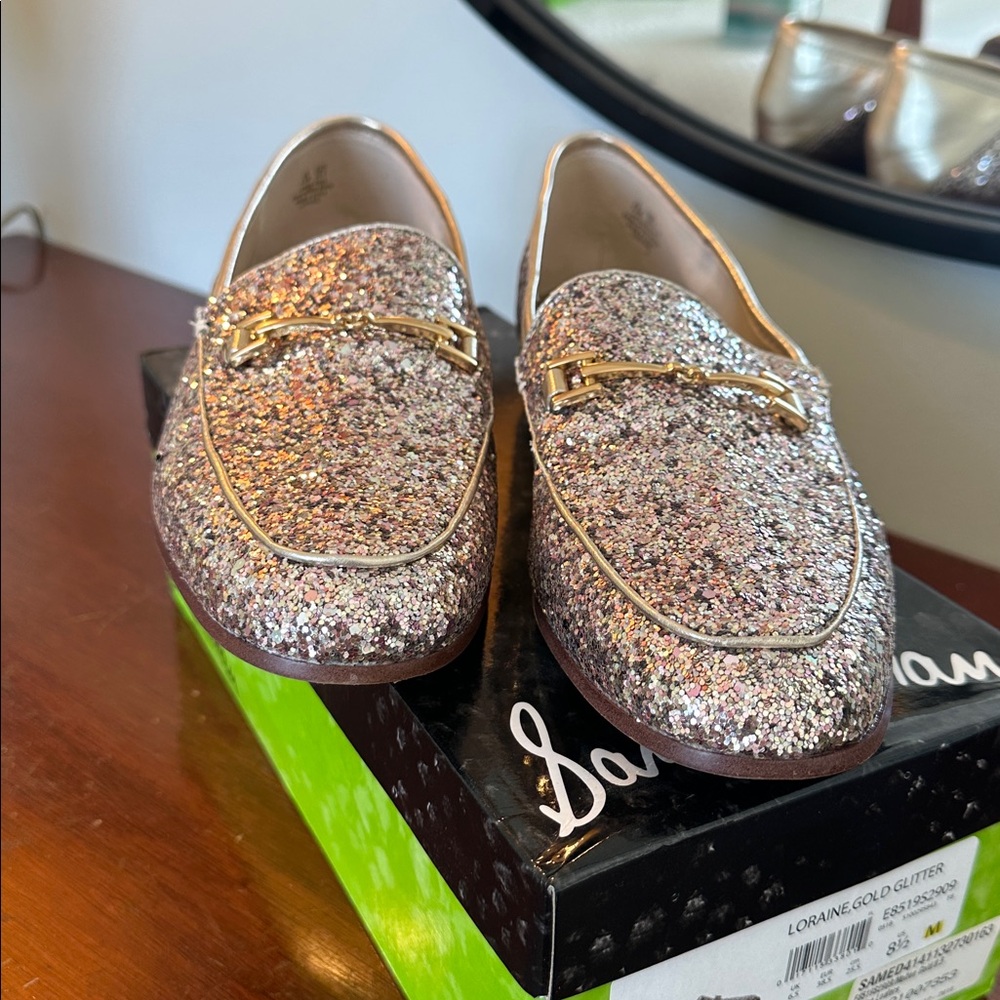 Sam Edelman Loraine Glitter Loafers with Gold Trim